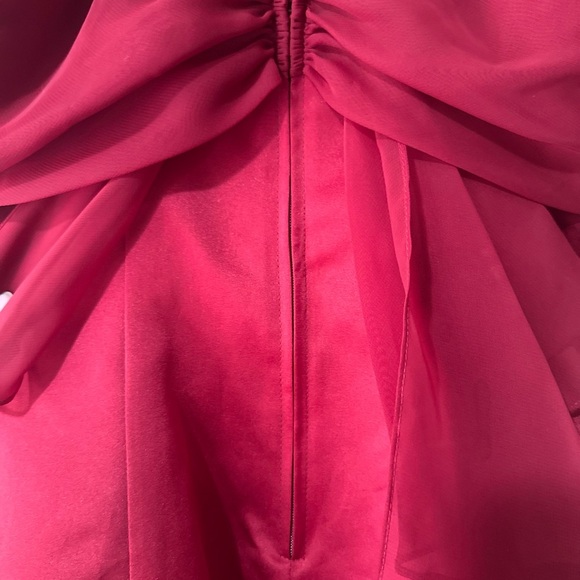 David's Bridal Michaelangelo Apple Red Bow Back and Spaghetti Straps Dress - Picture 7 of 8